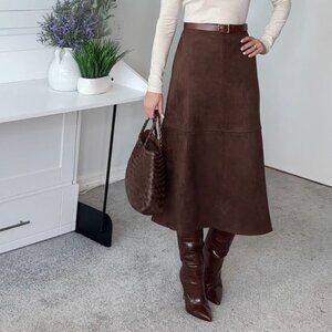 Max Studio Faux Sued A-line Skirt - Brown